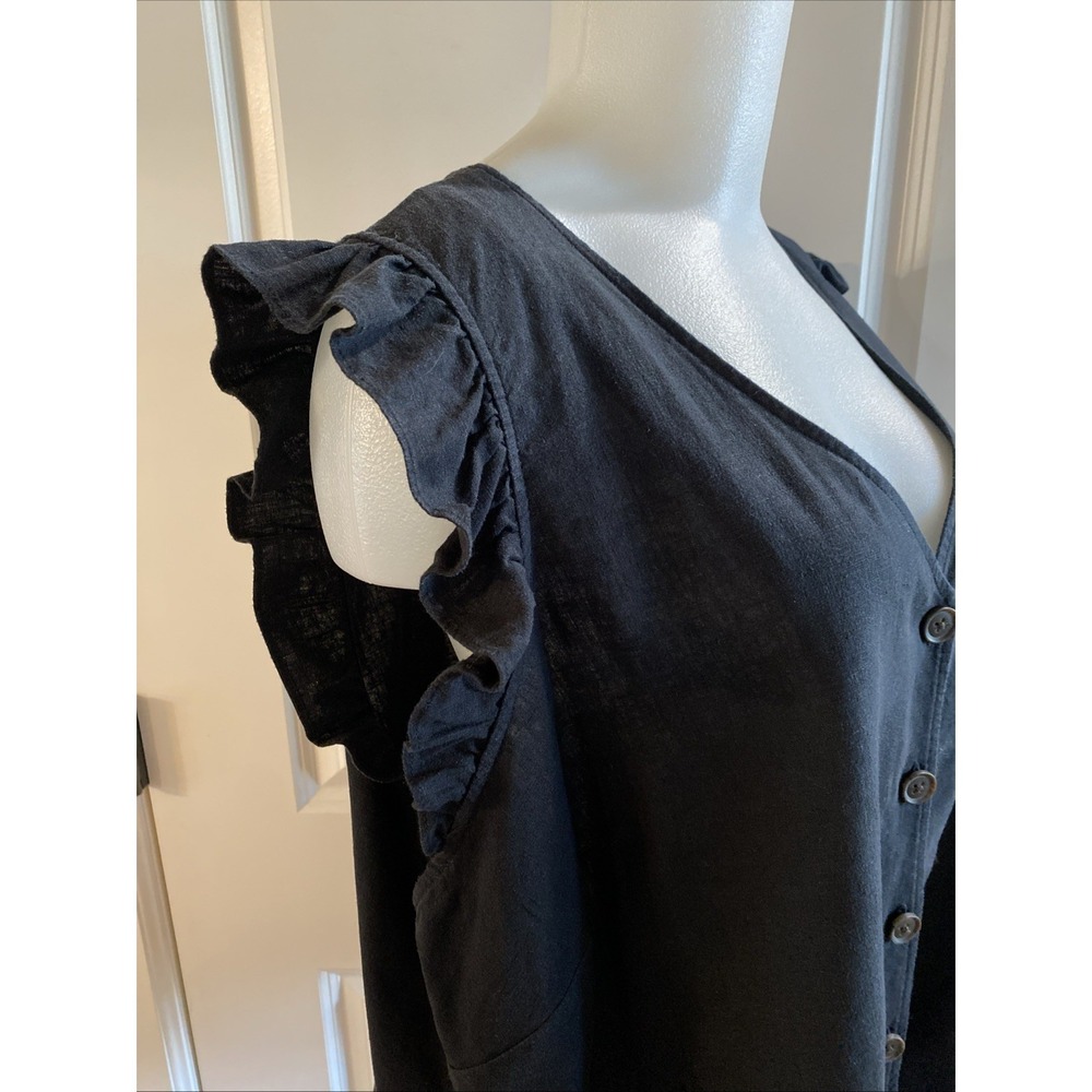 MADEWELL Black Linen Blend Womens Size 16 Sleeveless Ruffled Button Cropped - Picture 4 of 10